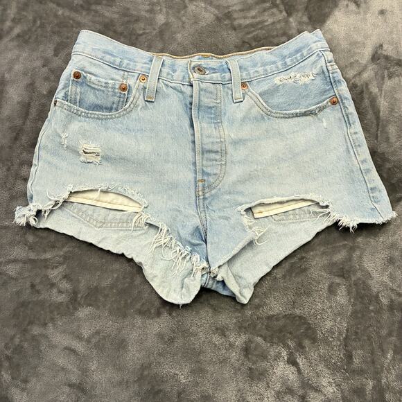 VTG Levis 501 Jean Shorts Women’s Sz.27 Blue Fly Cut Off Daisy Duke Cheeky - Picture 1 of 9